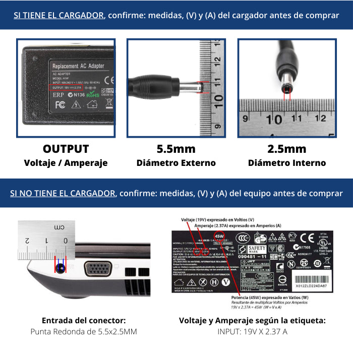 Cargador HP 19.5V 2.31A 45W Plug 4.5X3.0mm - Alternativo