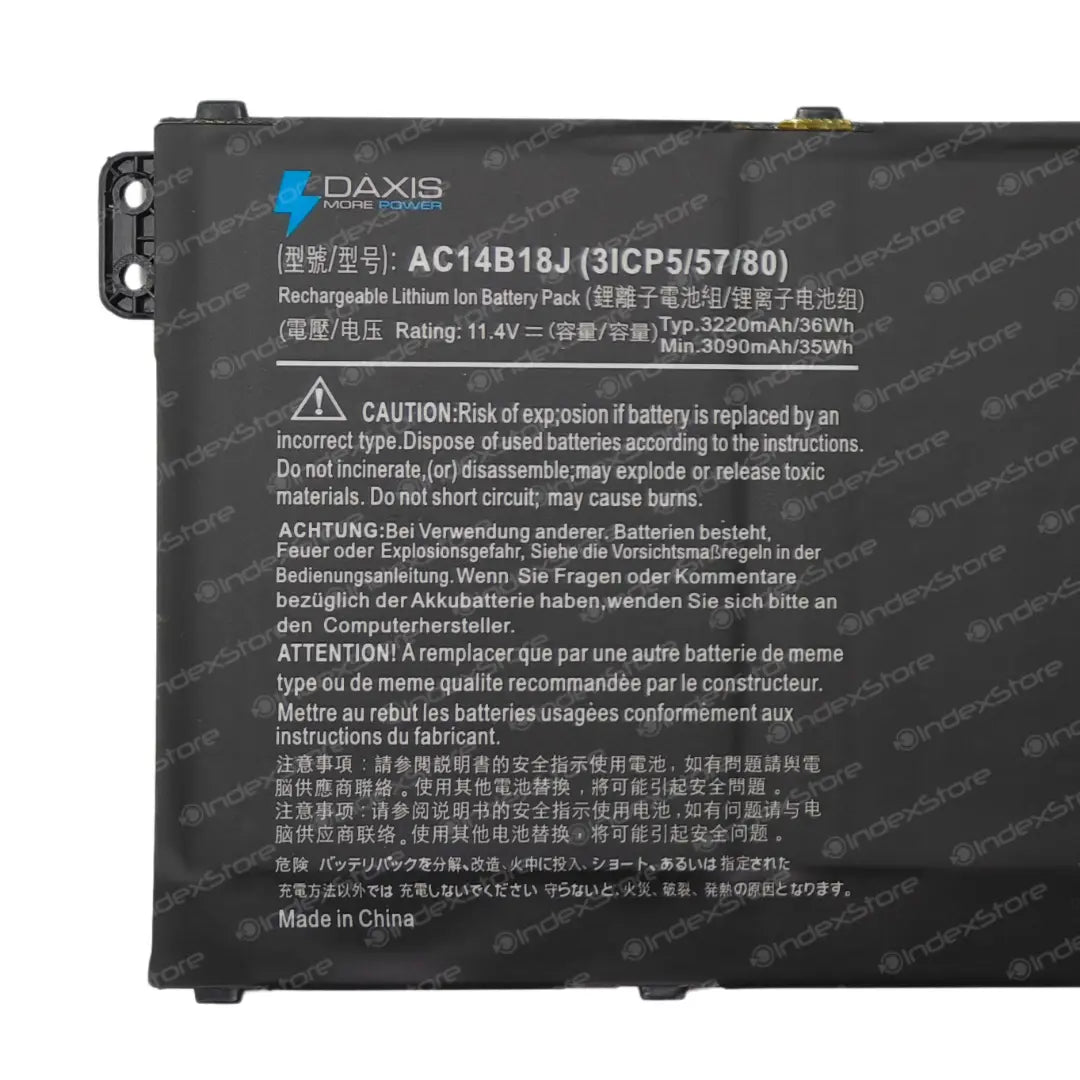 Batería interna para notebook 11.4V / 36 Wh ~ 38Wh 4 celdas, nueva probada, 6 meses de garantía. Compatible con N° de parte AC14B18J, 3ICP5/57/80, KT.0030G.004, KT.00403.024