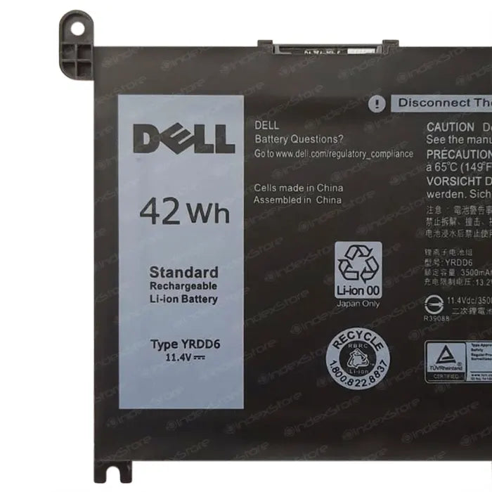 Batería interna para notebook Dell de 11.4V ~ 42Wh  3 celdas, nueva probada, 6 meses de garantía. Compatible con N° de parte YRDD6, 0YRDD6, 1VX1H, 01VX1H, VM732, 0VM732, P76F001, P92G, P85F001, P78F001, P92G001, P61F, P93G, P70F, P76F, P78F, P85F, P116G001, P61F001, P111G, P70F001, P111G001, P93G001, P116G