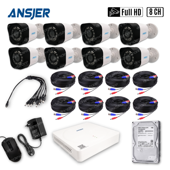 Kit con 8 cámaras de Seguridad Ansjer