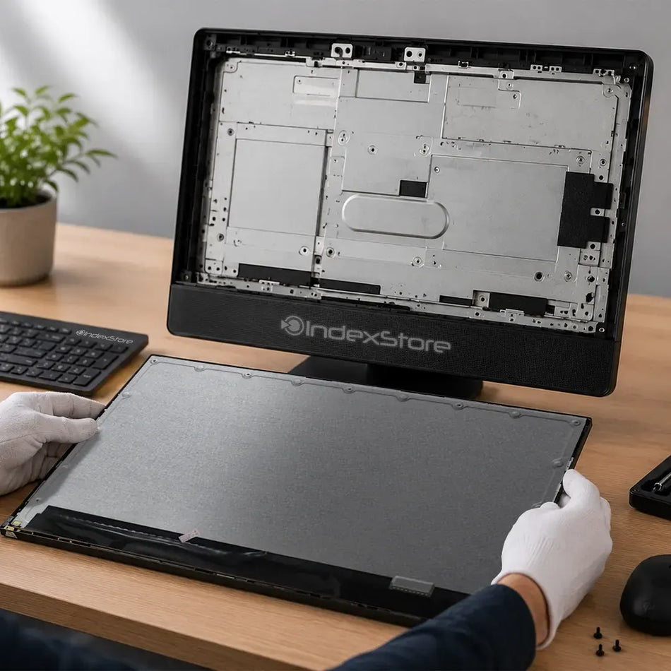 Pantalla All-in-One 23.8" LED FHD de 535x313mm. Conector video 30 pines, conector poder 6 pines esquina inferior izquierda, sin touch. Nueva con 12 Meses de garantía. Compatible con N° de parte M238HVN02.1. Apta para HP, Lenovo, Dell, Asus, Acer.