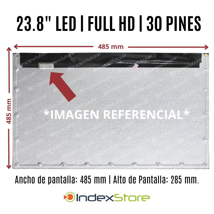 Pantalla All-in-One 23.8" LED FHD de 535x313mm. Conector video 30 pines, conector poder 6 pines esquina inferior izquierda, sin touch. Nueva con 12 meses de garantía. Compatible con N° de parte M238HVN02.1. Apta para HP, Lenovo, Dell, Asus, Acer.