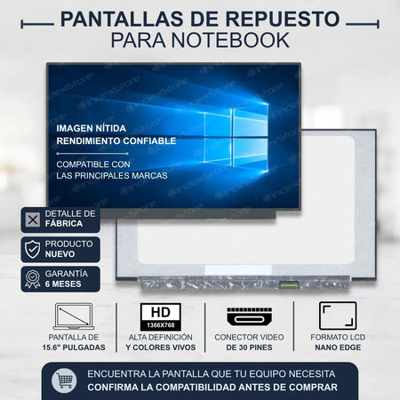 Pantalla Notebook S/M Thin Bezel 15.6 HD 30 Pines Brackets U/D
