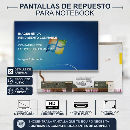 Pantalla Notebook S/M Normal 14.0 HD 40 Pines S/B