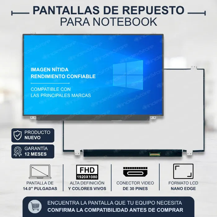 Pantalla de notebook Thin Bezel de 14.0 pulgadas, 30 pines, resolución Fhd, soportes arriba y abajo. Pantalla de Notebook compatible con equipos HP, Lenovo, Dell, Asus, Acer, Toshiba, Sony Vaio, Samsung, Msi