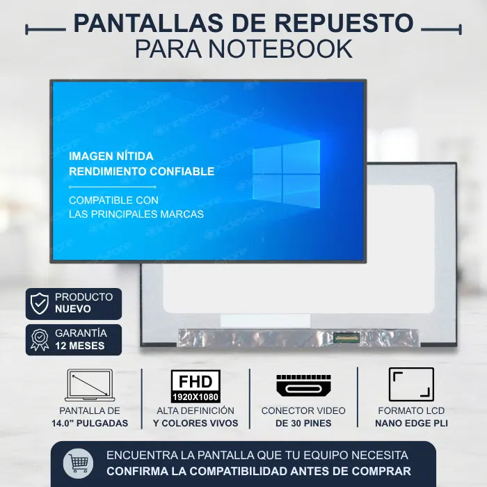 Pantalla de notebook Thin Bezel de 14.0 pulgadas, 30 pines, resolución Fhd, sin bracket y placa lógica integrada. Pantalla de Notebook compatible con equipos HP, Lenovo, Dell, Asus, Acer, Toshiba, Sony Vaio, Samsung, Msi