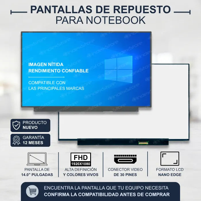 Pantalla de notebook Thin Bezel de 14.0 pulgadas, 30 pines, resolución Fhd, sin bracket. Pantalla de Notebook compatible con equipos HP, Lenovo, Dell, Asus, Acer, Toshiba, Sony Vaio, Samsung, Msi