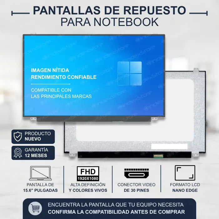 Pantalla de notebook Thin Bezel de 15.6 pulgadas, 30 pines, resolución Fhd, soportes arriba y abajo. Pantalla de Notebook compatible con equipos HP, Lenovo, Dell, Asus, Acer, Toshiba, Sony Vaio, Samsung, Msi