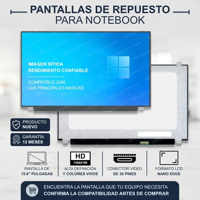 Pantalla de notebook Thin Bezel de 15.6 pulgadas, 30 pines, resolución Hd, soportes arriba y abajo. Pantalla de Notebook compatible con equipos HP, Lenovo, Dell, Asus, Acer, Toshiba, Sony Vaio, Samsung, Msi