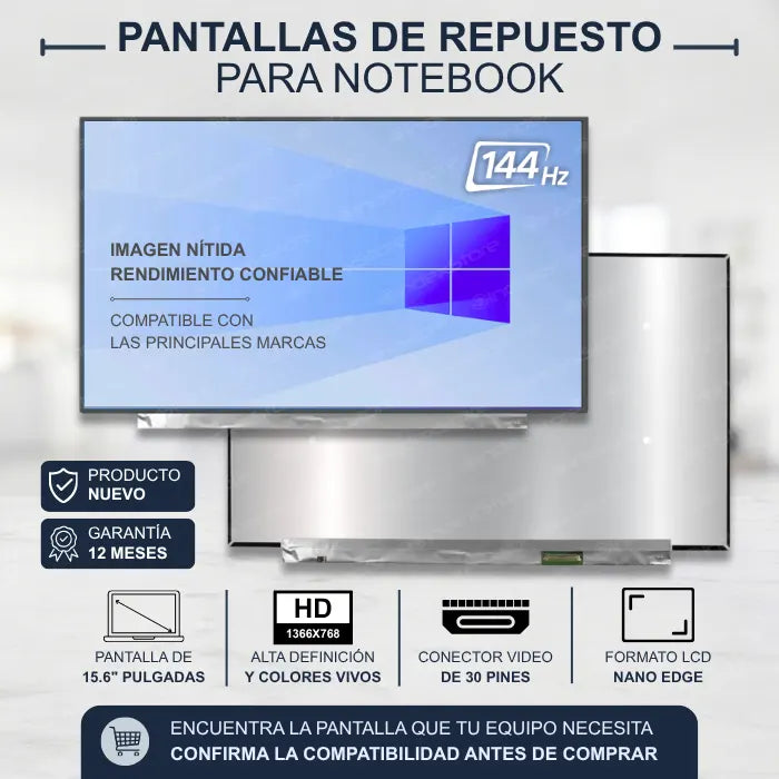 Pantalla de notebook Thin Bezel de 16.1 pulgadas, 40 pines, resolución Fhd, sin bracket de 144hz. Pantalla de Notebook compatible con equipos HP, Lenovo, Dell, Asus, Acer, Toshiba, Sony Vaio, Samsung, Msi