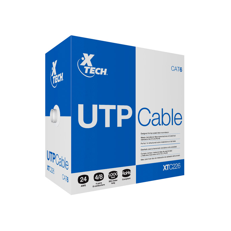 Cable UTP CAT6 24AWG de 305mts Marca Xtech