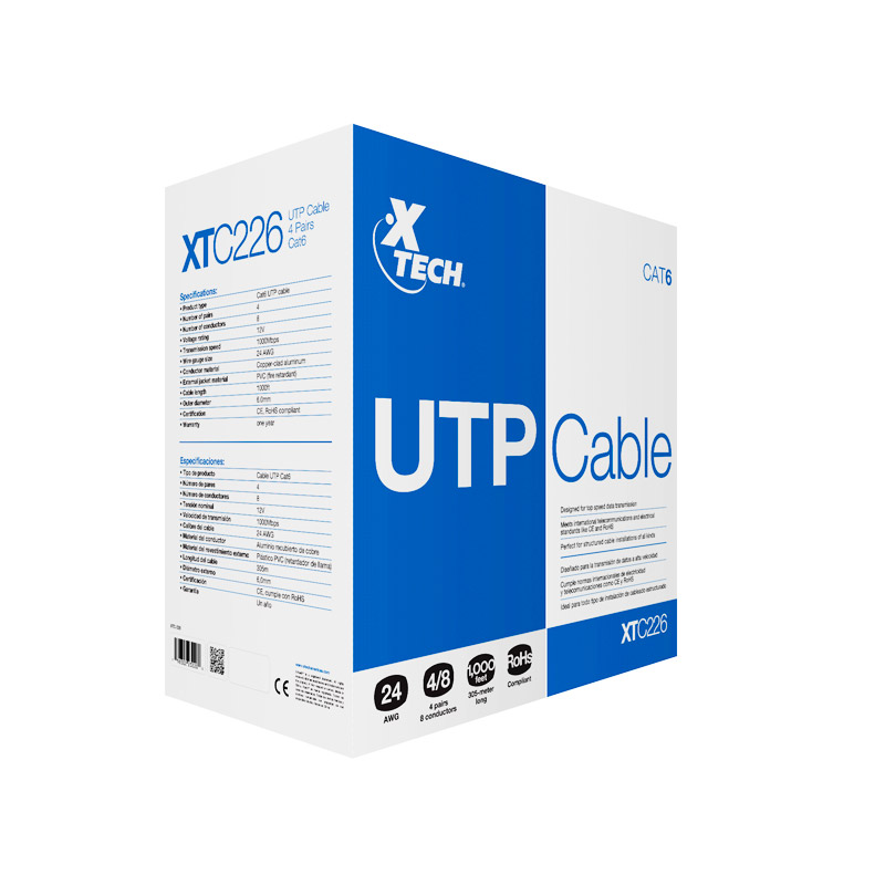 Cable UTP CAT6 24AWG de 305mts Marca Xtech