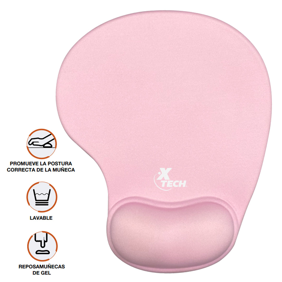 Pad Mouse con Soporte de Muñeca en Gel XTECH Color Rosado