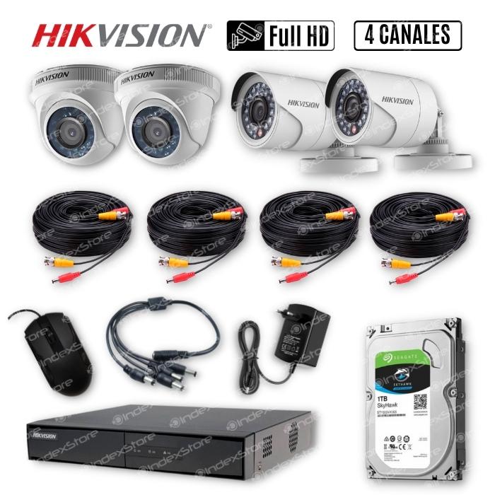 Kit Cámaras Hikvision DVR 4CH 2CAM Domo 2CAM Bullet FHD Con Disco 1TB