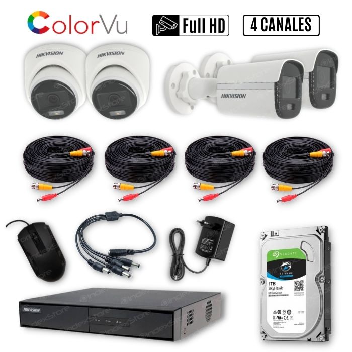 Kit ColorVu Hikvision DVR 4CH 2CAM Bullet 2CAM Domo FHD Con Disco 1TB
