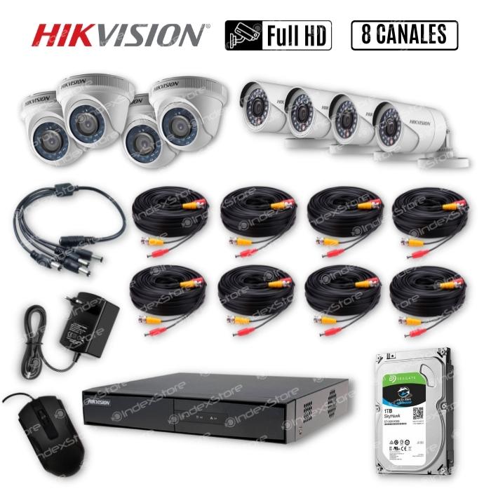 Kit Cámaras Hikvision DVR 8CH 4CAM Domo 4CAM Bullet FHD Con Disco 1TB