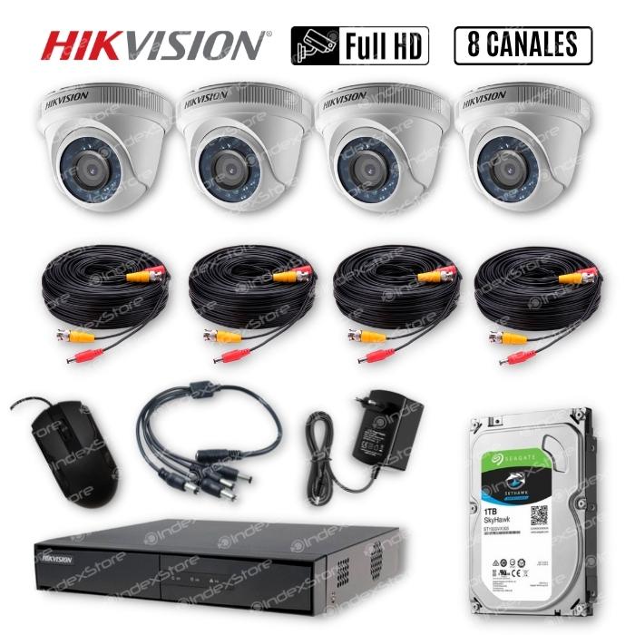 Kit Cámaras Hikvision DVR 8CH 4CAM Domo FHD Con Disco 1TB