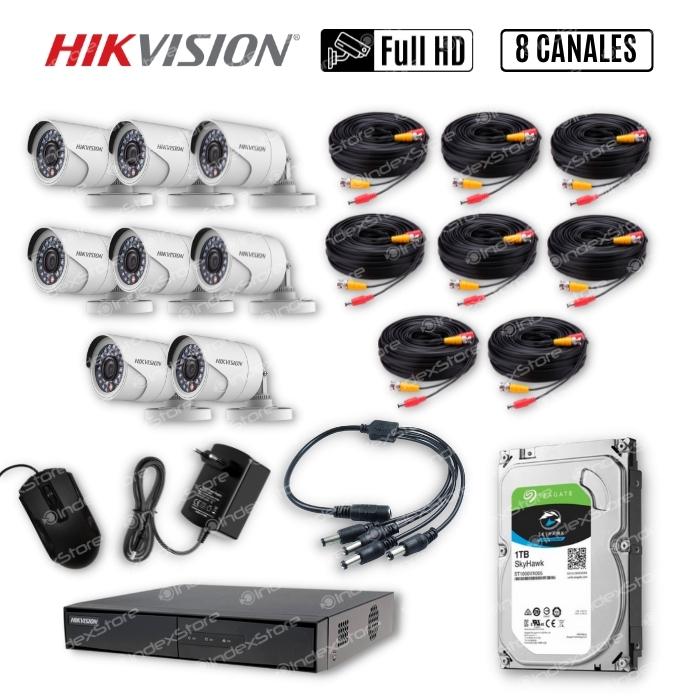 Kit Cámaras Hikvision DVR 8CH 8CAM Bullet FHD Con Disco 1TB