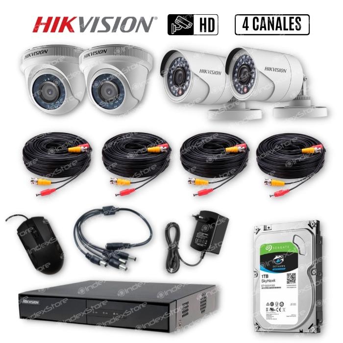 Kit Cámaras Hikvision DVR 4CH 2CAM Domo 2CAM Bullet HD Con Disco 1TB