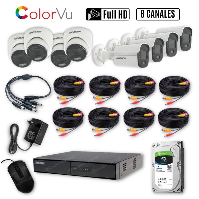 Kit ColorVu Hikvision DVR 8CH 4CAM Bullet 4CAM Domo FHD Con Disco 1TB