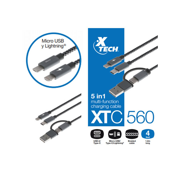 Cable XTECH 5 en 1 Para Cargar Múltiples Dispositivos